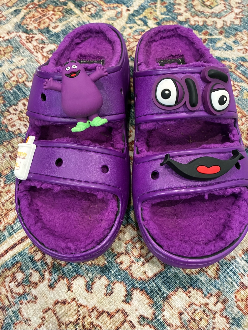 CROCS Plush Purple Slide Sandals with charms - Picture 2 of 8
